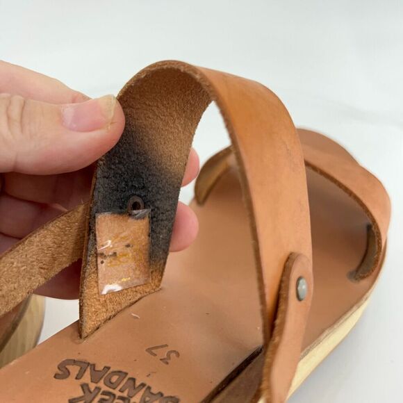 Ancient Greek Sandals Women's Sandal Size 37 7 Saddle Tan Leather Slingback Wood - Picture 15 of 16